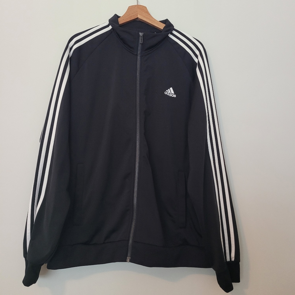 adidas Black Track Jacket with White Sleeve Stripes